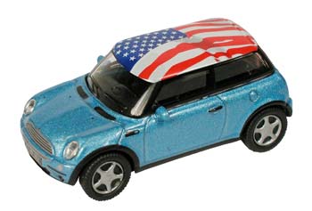 Model Power 19133 Mini Cooper Blue/American Flag Roof