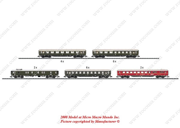 MiniTrix 15769 Display with 20 Schurzenwagen / Skirted Passenger Cars.