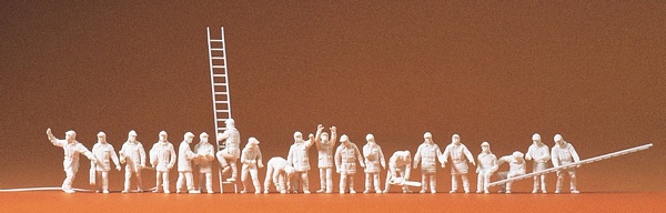 Preiser 79004 Firemen.20 unpainted miniature figures With accessories Kit.