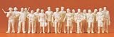 Preiser 72528 Civil airline personnel travellers and airport personnel. 18 unpainted miniature figures. Kit